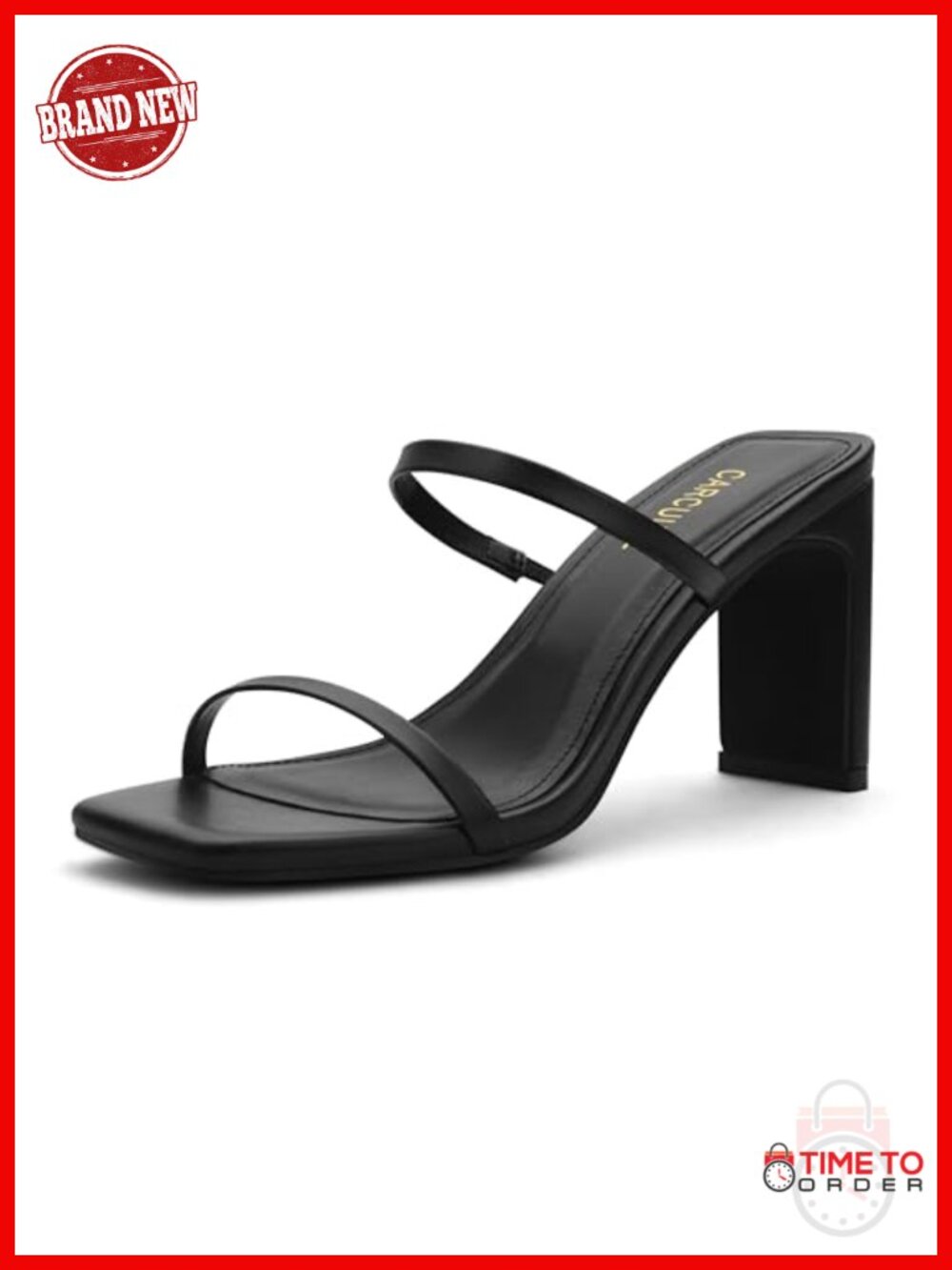 Carcuume Women's Block Heel Square Open Toe Two Strap Mule Sandals 3"
